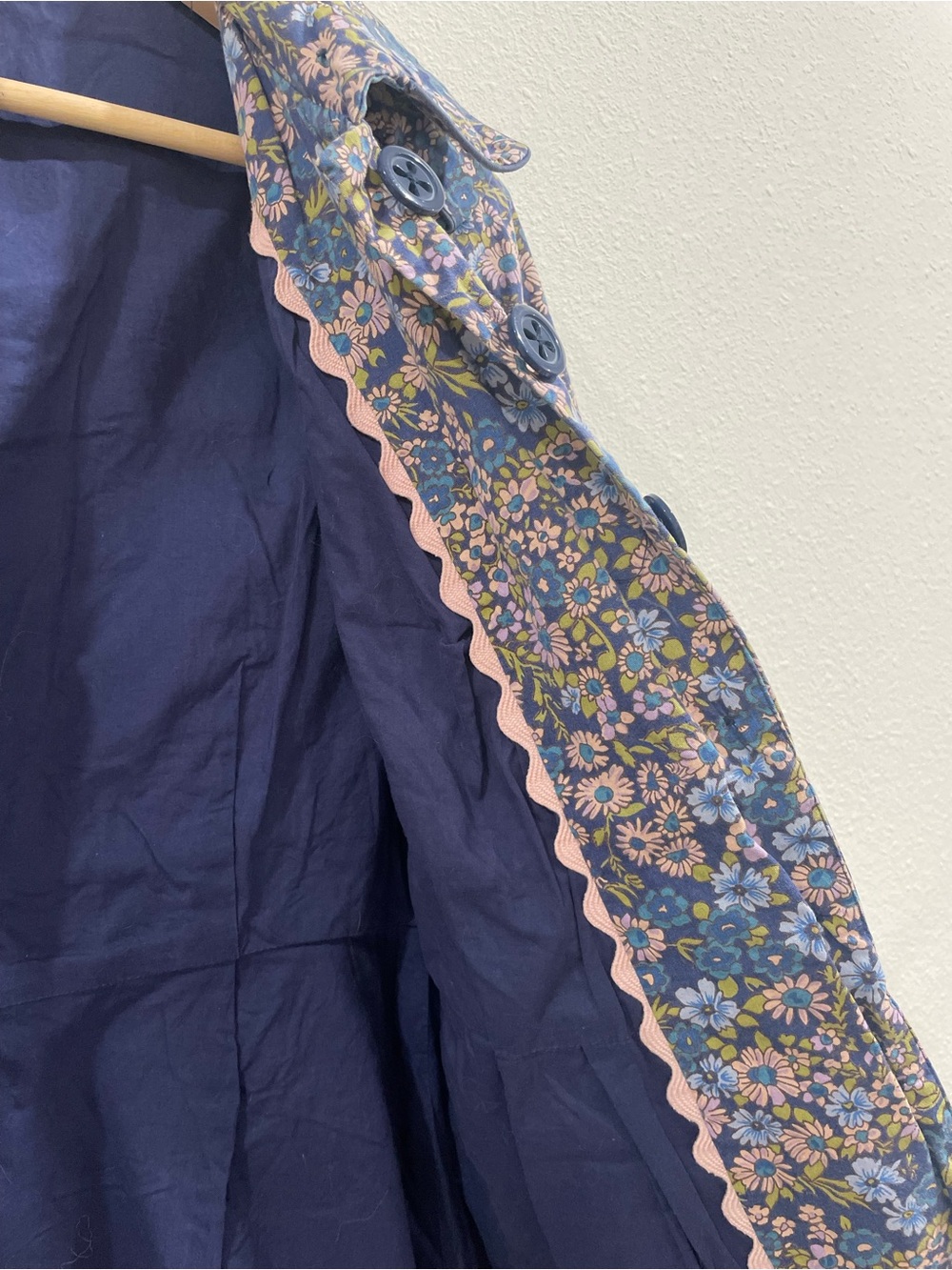 Anthropologie Elevenses Floral Rain Jacket Trench Coat Blue Purple Spring Size 4 - Picture 8 of 11